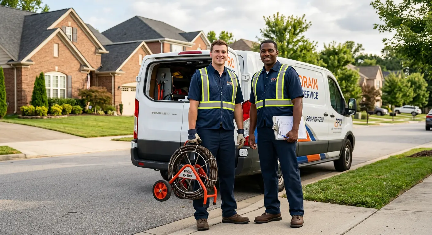 Sewer and drain service team with equipment ready for work in Dickinson