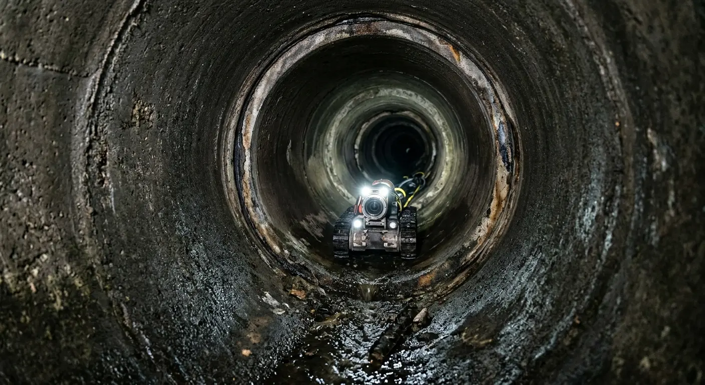 Robotic sewer camera inspecting pipe interior for Sewer Line Cleaning in Dickinson